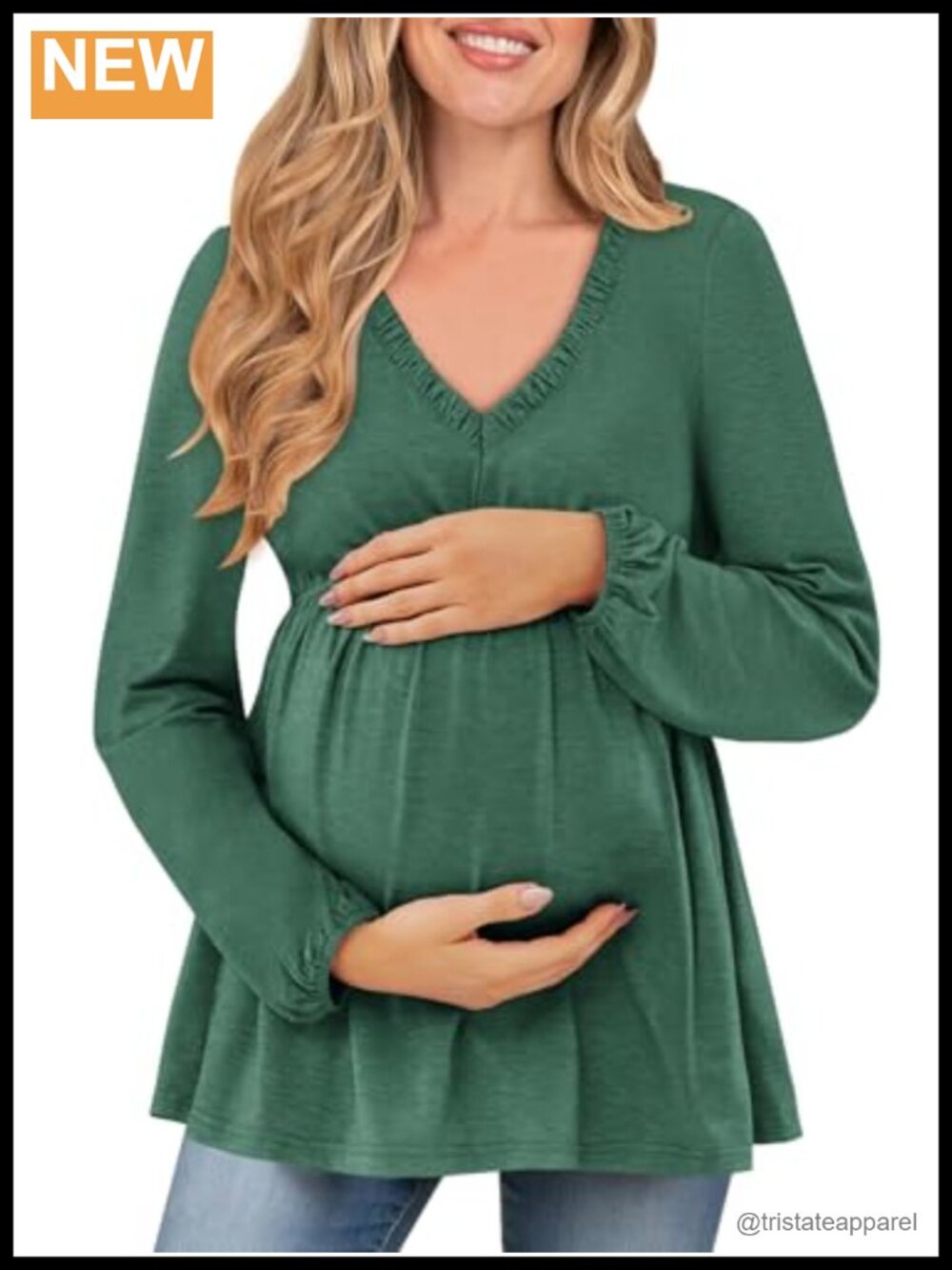 Women's Maternity Long Sleeve V Neck Ruched Blouse Loose Fit Tunic | Polyester